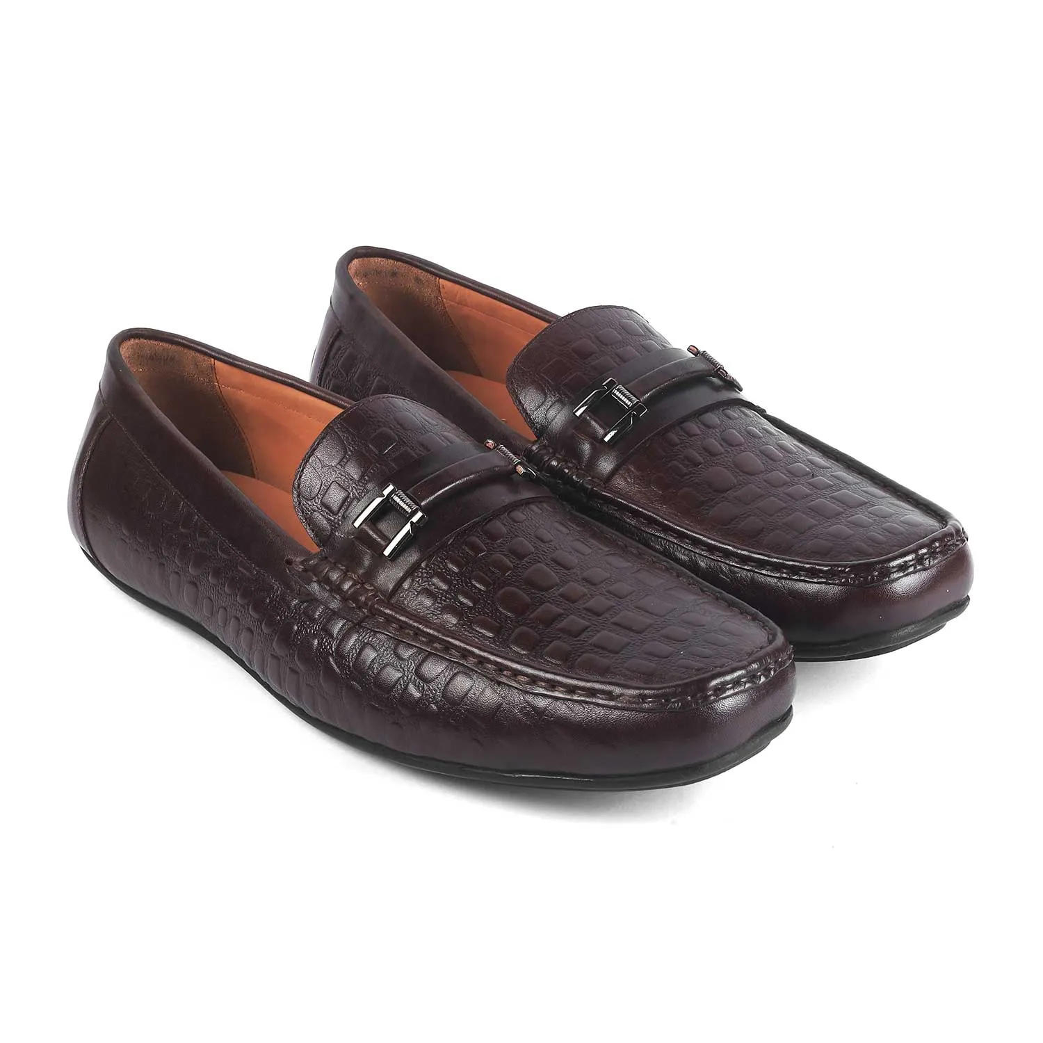 Tresmode Camil Brown Men's Leather Driving Loafers