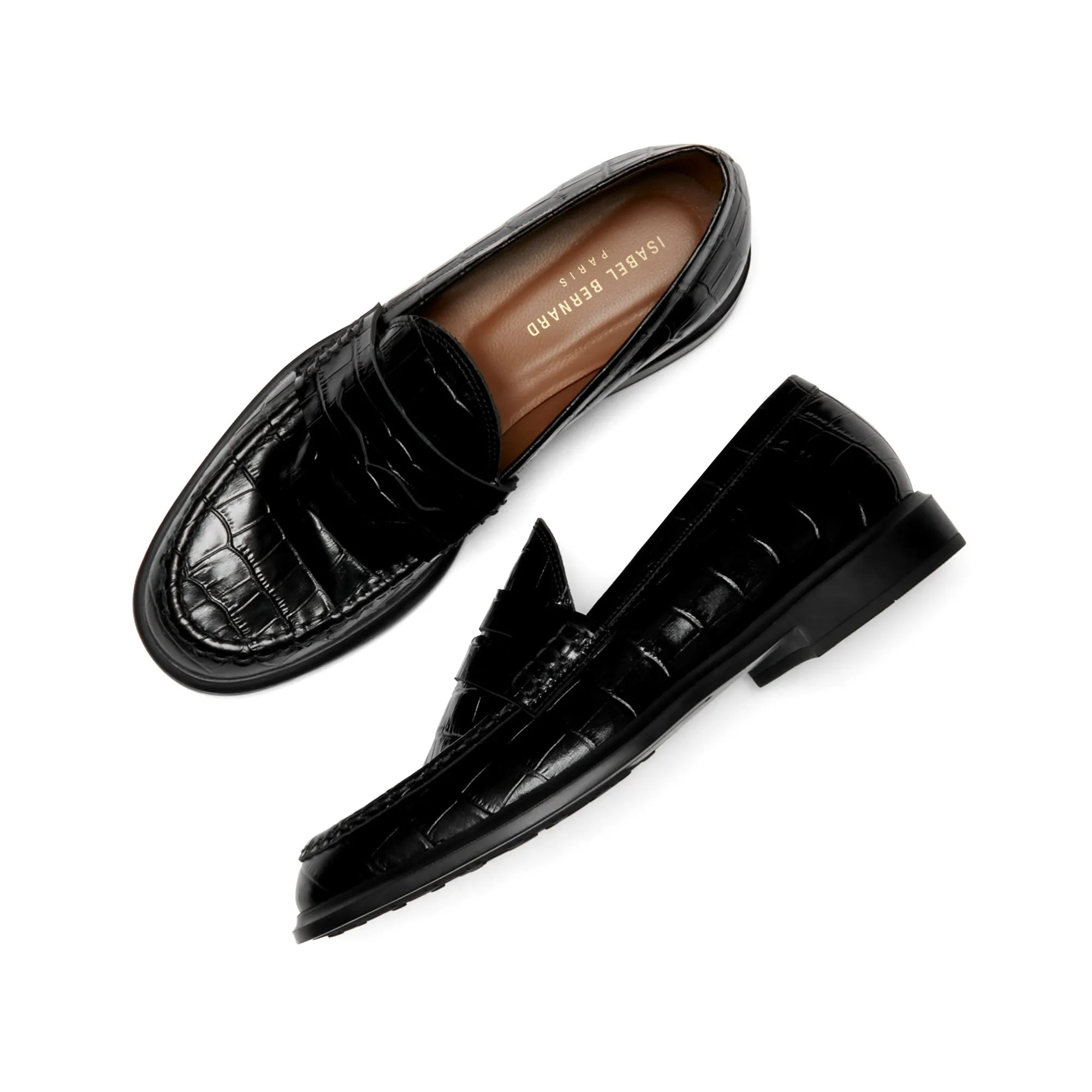 Vendôme Blandine croco black calfskin leather loafers