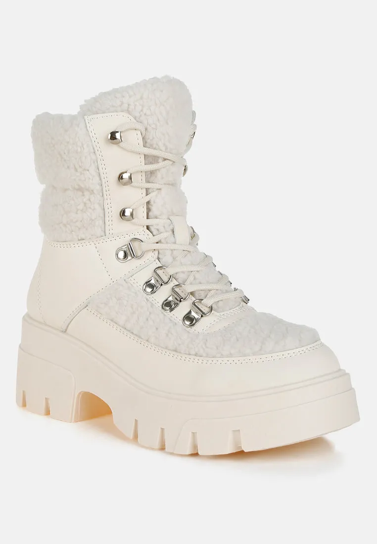 Wellerman Faux Fur Detail Chunky Hiker Boots