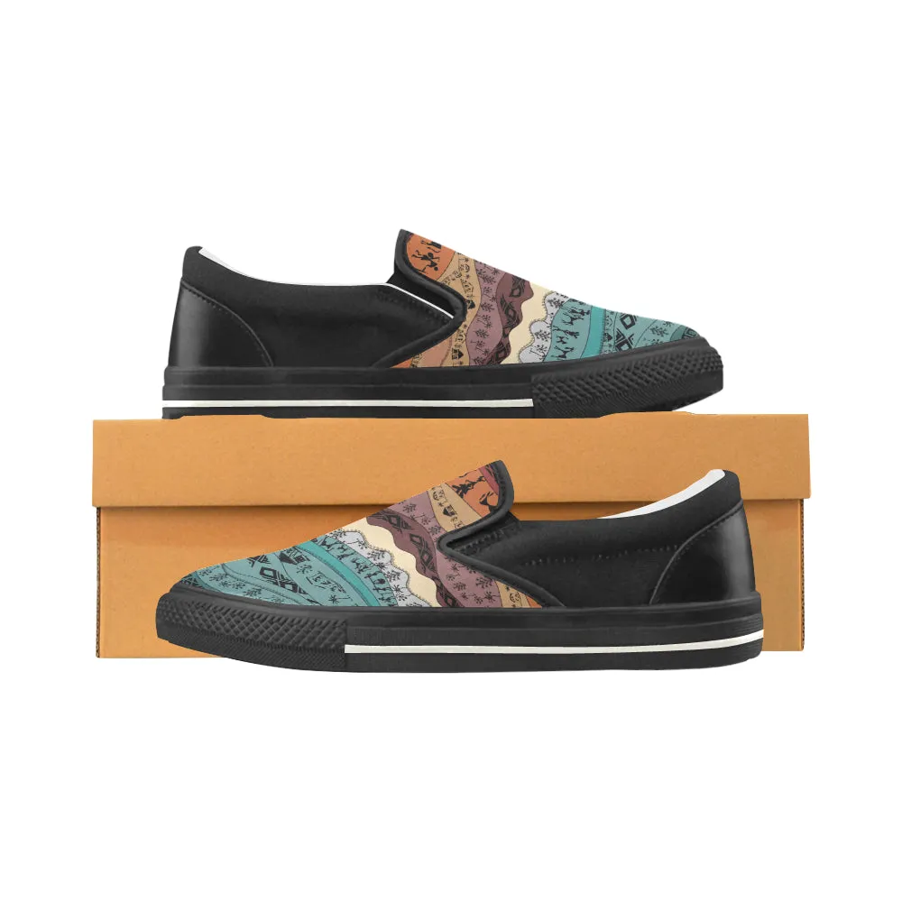 Women's Big Size Hued Waves Tribal Print Slip-on Canvas Shoes