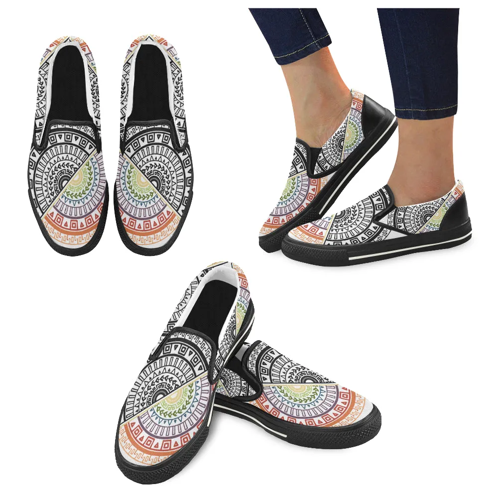 Women's Big Size Ying Yang Mandala Print Canvas Slip-on Shoes