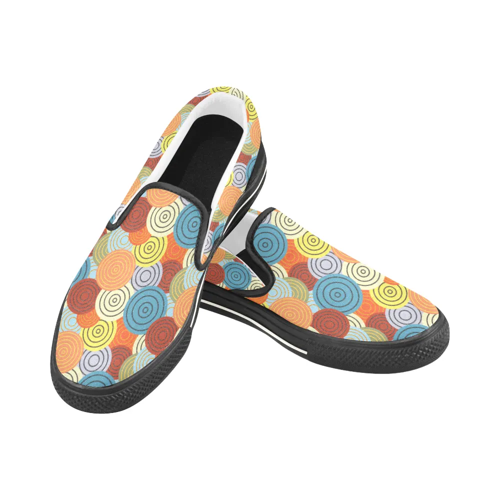 Women's Concentric Polka Print Canvas Slip-on Shoes