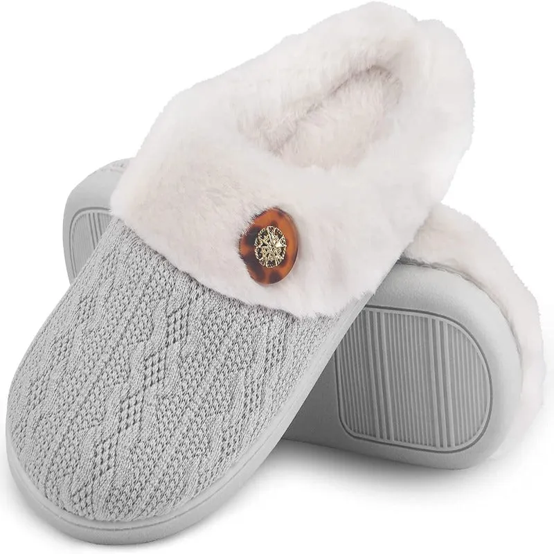 Women's Memory Foam Fuzzy House Slippers - Indoor Outdoor with Faux Fur Lining