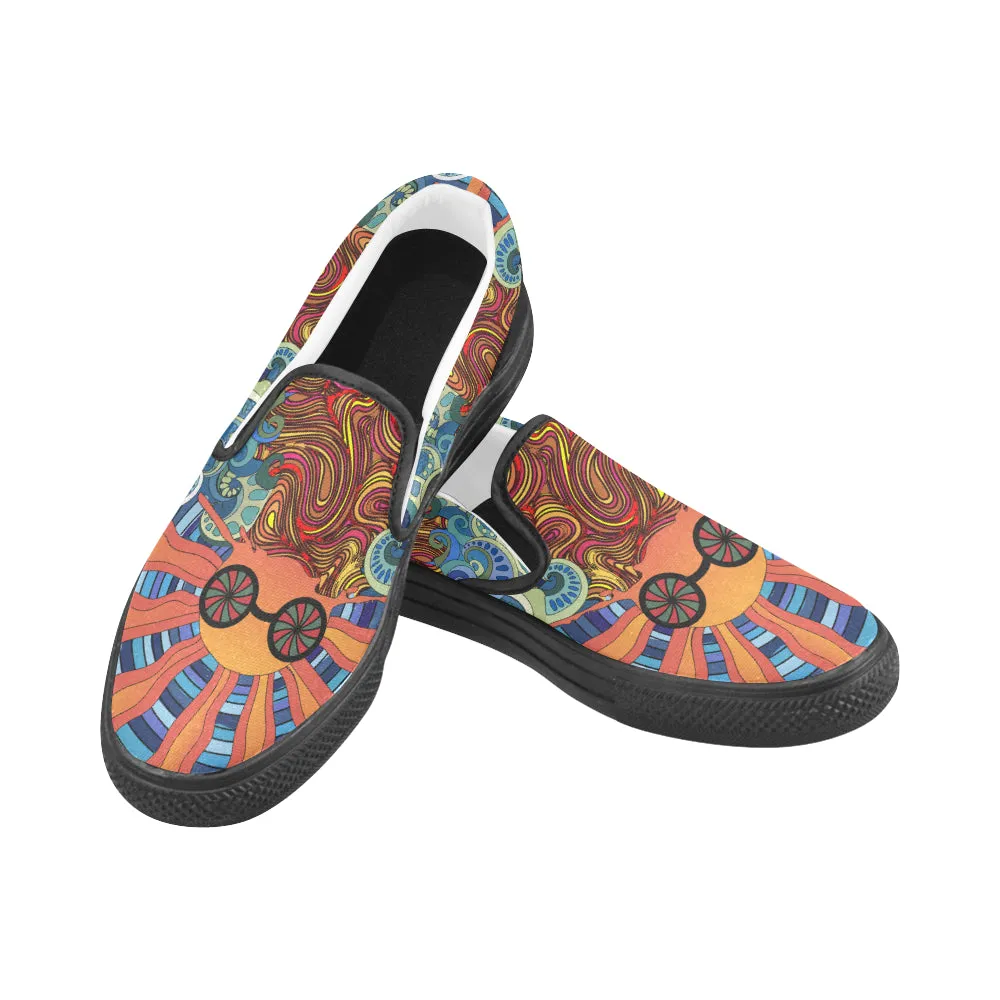 Women's Trippy Sun Psychedelic Print Canvas Slip-on Shoes