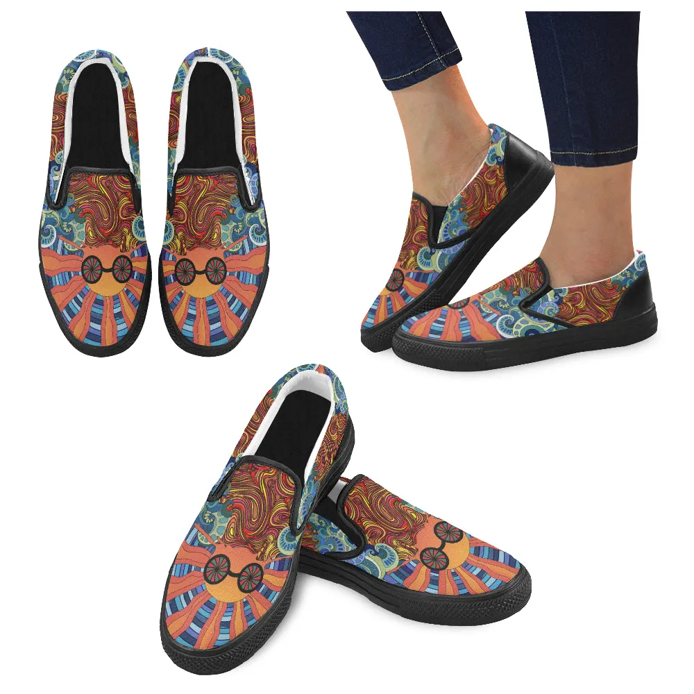 Women's Trippy Sun Psychedelic Print Canvas Slip-on Shoes