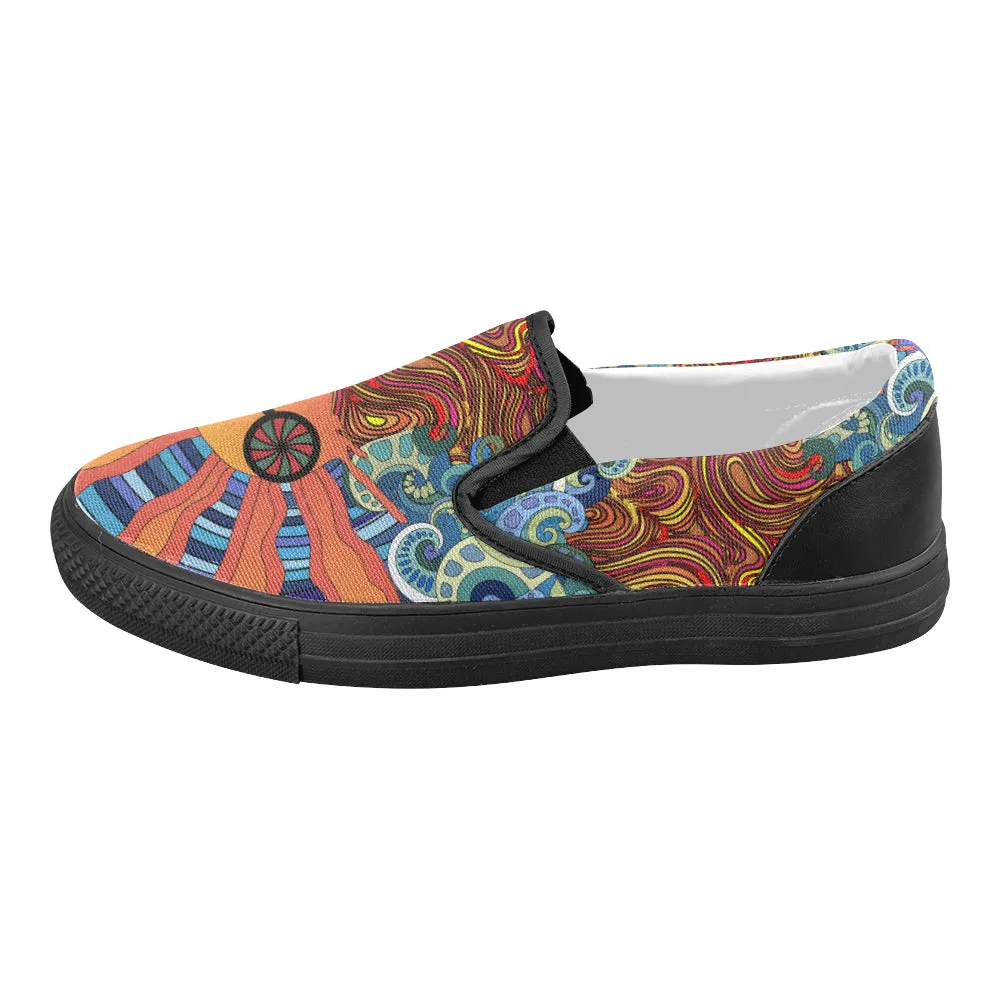 Women's Trippy Sun Psychedelic Print Canvas Slip-on Shoes