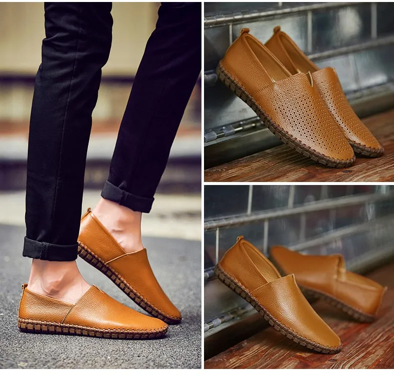 xiangtuibao Genuine Cow Leather Mens Loafers Fashion Handmade Driving   Moccasins Men Soft Leather Slip On Mens Boat Shoes Plus Size 38~48